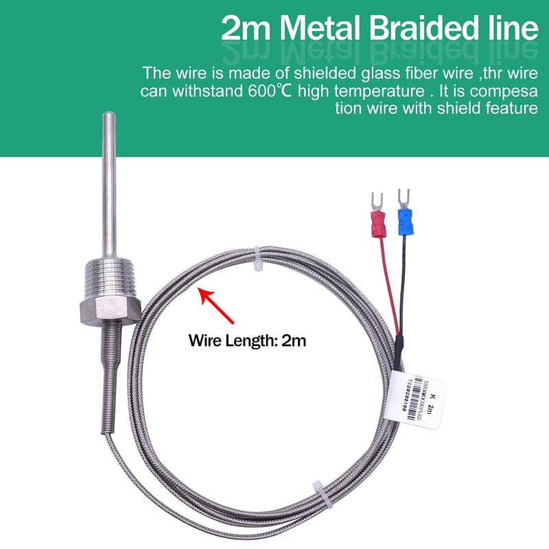 Twidec /2M NPT 1/2"inch (6X50MM) Pipe Thread Temperature Sensor Probe Two Wire Temperature Controller (0~600℃) 304 Stainless Steel K Type Thermocouple MT-205-1/2 - Image 5